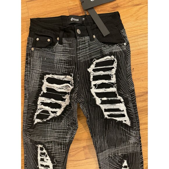 NWT Guapi Stacked Black Denim Men's Pants Frayed Flared Size 28 [jb] - Picture 3 of 7